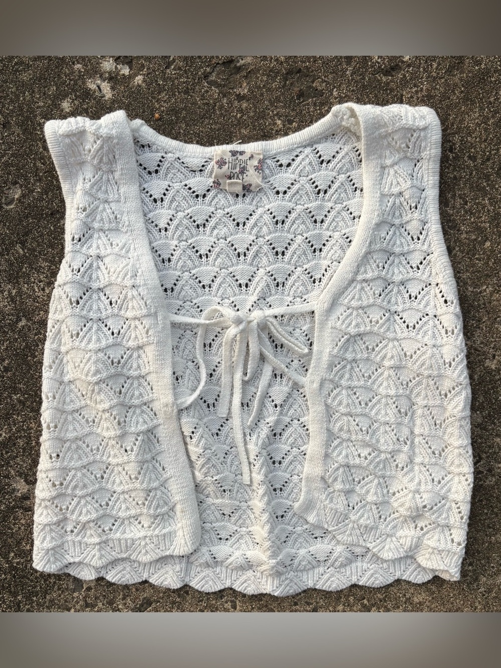 Hippie Rose White Crochet Tie-Front Vest